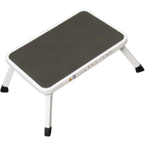 Aluminium Single Folding Step Stool White (Caravan Non Slip Platform Foldable Collapsible)