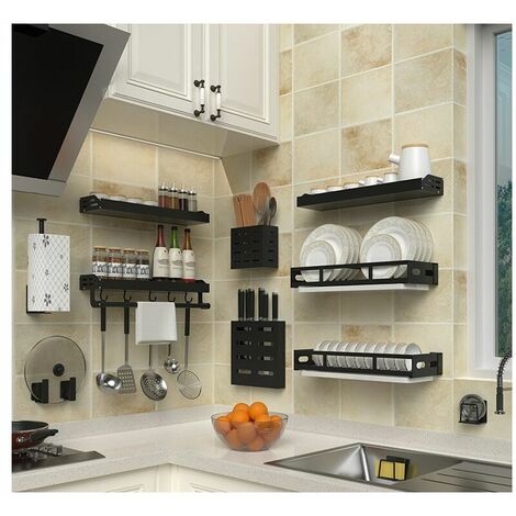 Aluminium/Stainless Steel Kitchen Rack Without Drilling - 6.5CM - Sponge Holder - Black (Utensils Not Included)