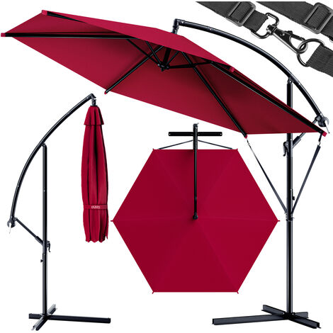 Kingsleeve 3m Garden Sun Parasol Led Solar Lights Red Cantilever Banana Umbrella Patio Hanging Aluminium Crank Parasols