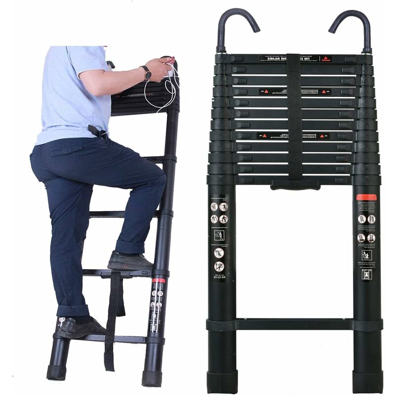 Aluminium Telescopic Ladder 16.5Ft/5M w/Heavy Duty Hook,Soft-Close Extension Folding Multi-Purpose Portable Ladders for Outdoor Indoor Home Loft