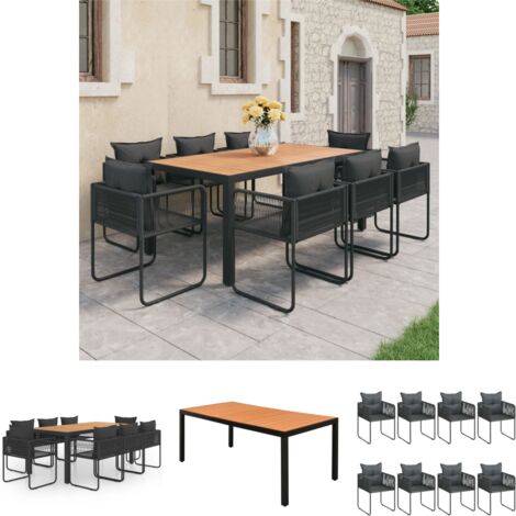 Aluminiumtisch - vidaXL 9-tlg. Garten-Essgruppe PVC Rattan Schwarz und Braun - WPC-Tischplatte