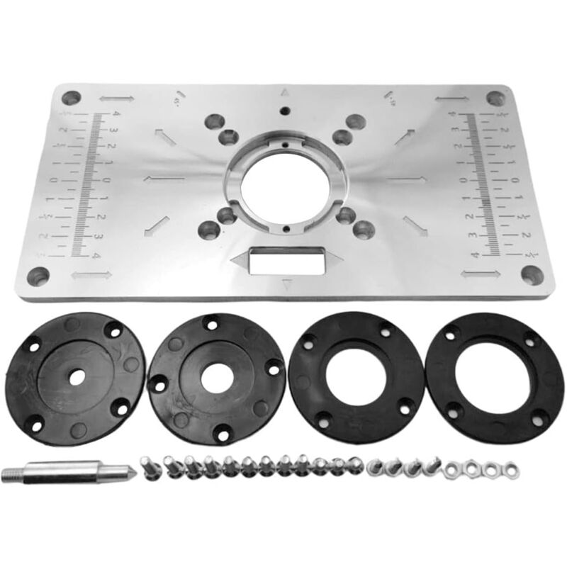 Osqi - Aluminum Alloy Table Insert Plate with 4 Rings for Woodworking Bench, 235 mm x 120 mm x 8 mm