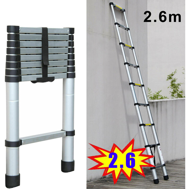 Briefness - Aluminum Ladders Extendable Telescopic 8.5FT/ 2.6M Ladder Heavy-Duty Multi Purpose Straight Attic Loft Ladder Portable Folding