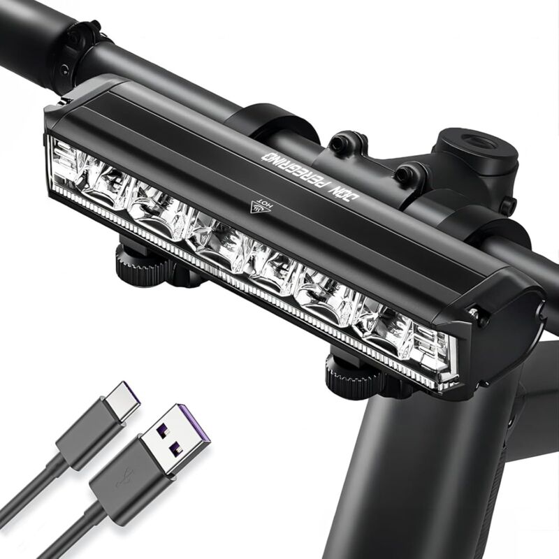 Aluminum Lumiere Velo Avant 1800 Lumens - 5 Modes avec Lumiere d'Avertissement de Jour, IP65 étanche, USB-C Rechargeable, Supports Doubles en Métal,