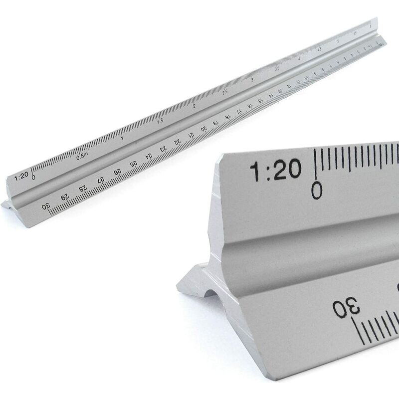 Pesce - Aluminum rulers Scale triangular ruler triangular scale 1:20, 1:25, 1:50, 1:75, 1:100, 1:150, 30 cm long triangular scale