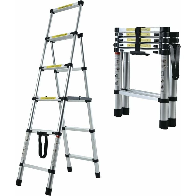 Briefness - Aluminum Telescoping Ladders Multi-Purpose Ladder 4 5 Step Ladders (1.4M-1.7M) with EN131 Certified, Max Capacity 150KG/330lbs For