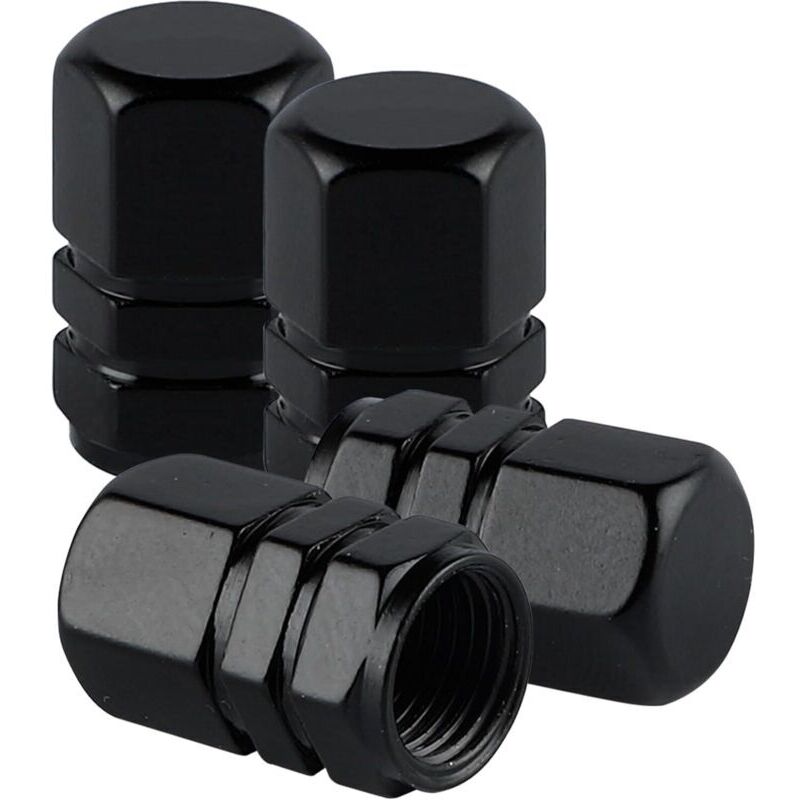 Aluminum tire valve cap, dustproof, for off-road vehicles, cars, bicycles and motorcycles, hexagonal (4 pieces, black)