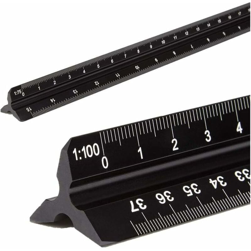 Aluminum Triangular Architect Ruler, Metric 1:20, 1:25, 1:50, 1:75, 1:100, 1:125, Standard 12" Approx, for Architects, Students, Drafters and
