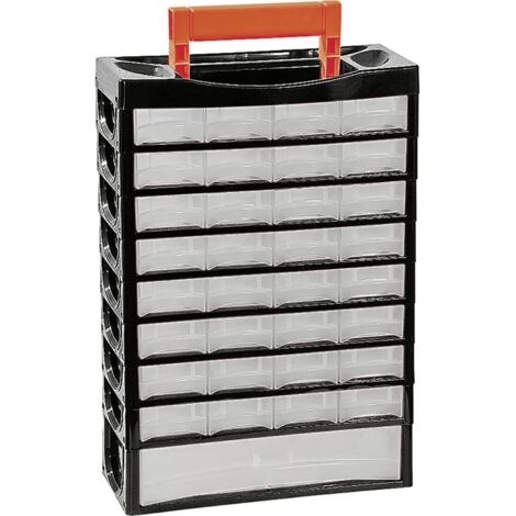 Alutec – Coffret de rangement 66015 – 33 compartiments – 32 tiroirs 128 x 68 x 34 mm – 1 tiroir 128 x 280 x 59 mm – Avec poignée de transport
