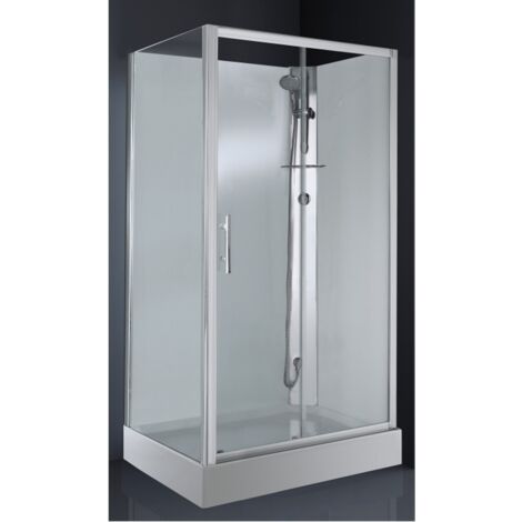 Alutrade – Cabine de douche 120x80 cm – Verre sécurit 6 mm traité anticalcaire – Mitigeur thermostatique – Accès de face – Version droite