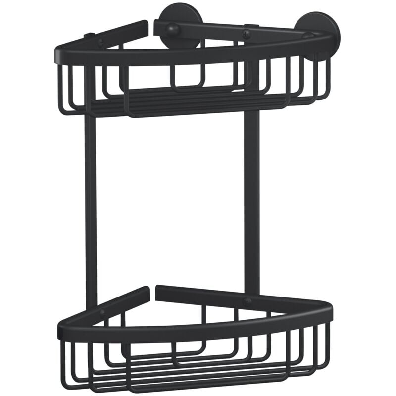 Aluxx black Panier de douche d'angle à deux étages - Convient aux salles de bains modernes - Solution adhésive, sans perçage - Noir mat, 163 mm x 260