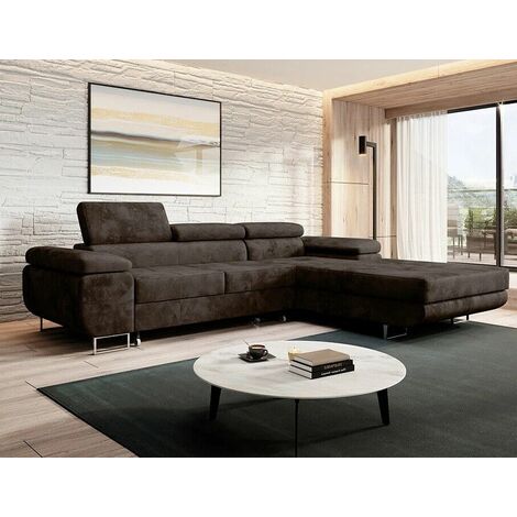 Alvaro Velvet Left Hand Facing Corner Sofa Bed with Storage and Lift Mechanism - Brown