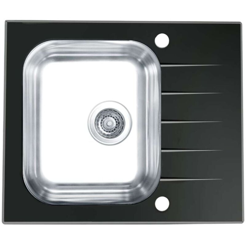 Alveus Altone - Évier 60x50 cm, avec commande de vidage, verre noir / inox 1114557