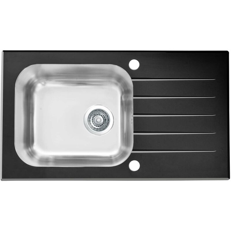 Alveus - Altone - Évier 78x44 cm, avec commande de vidage, verre noir / inox 1114558