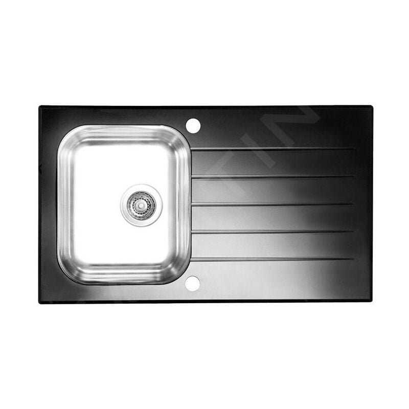 Alveus - Glassix - Évier 860x500 mm, avec commande de vidage, verre noir / inox 1099450