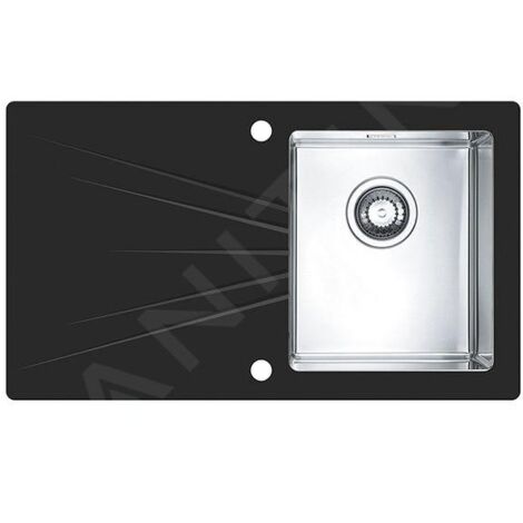 Alveus Karat - Évier 860x500 mm, avec commande de vidage, verre noir / en inox 1103657