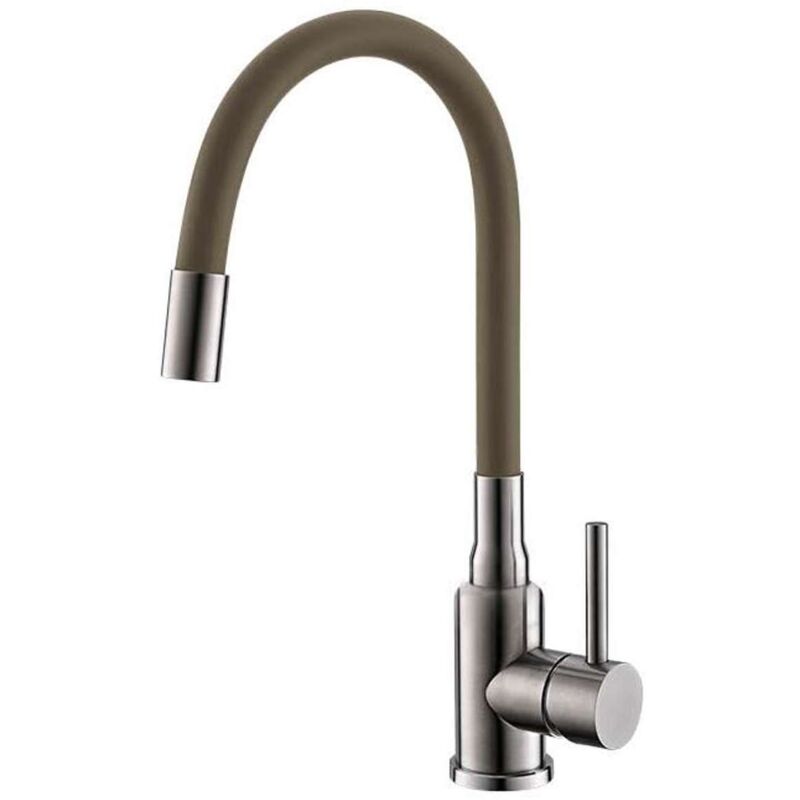 Mintas - Mitigeur d'évier avec bec flexible, inox brossé / beige 1144429 - Alveus