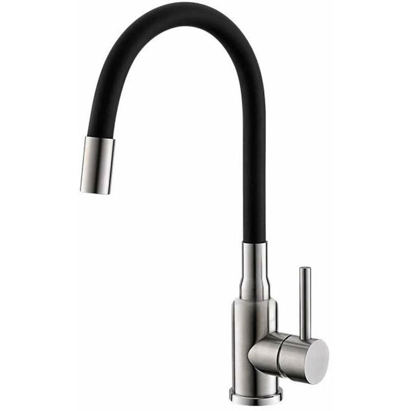 Mintas - Mitigeur d'évier avec bras flexible, inox brossé / noir 1144432 - Alveus