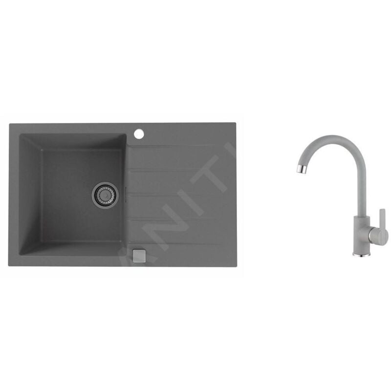 Alveus - Sets - Ensemble d'évier en granit Cadit 20 et la robinetterie Tonia, concrete SETA20013