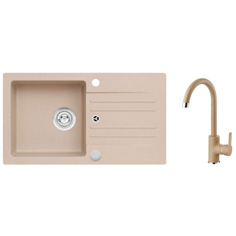 Alveus - Sets - Ensemble d'évier en granit Cortina 140 et robinetterie Tonia, beige SETA733