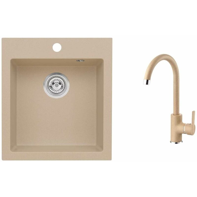 Alveus - Sets - Ensemble d'évier en granit Cortina 20 et robinetterie Tonia, beige SETA736