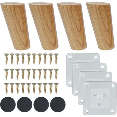 ALVOEZ  4 pezzi 10 cm Gambe per mobili in legno inclinate - Gambe di ricambio solide per divano, poltrona, tavolo, porta TV con accessori