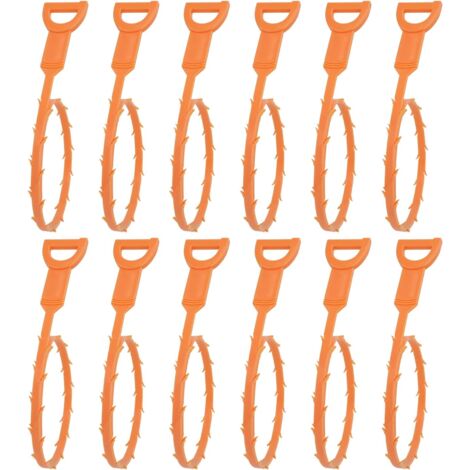 Always 12 Pack 50cm Plastic Drain Clog Remover Tool for Small Blockages Compatible with various drains: bathtub, shower, kitchen sink, etc. Ring handles for easy insertion and removal of drains Note: 