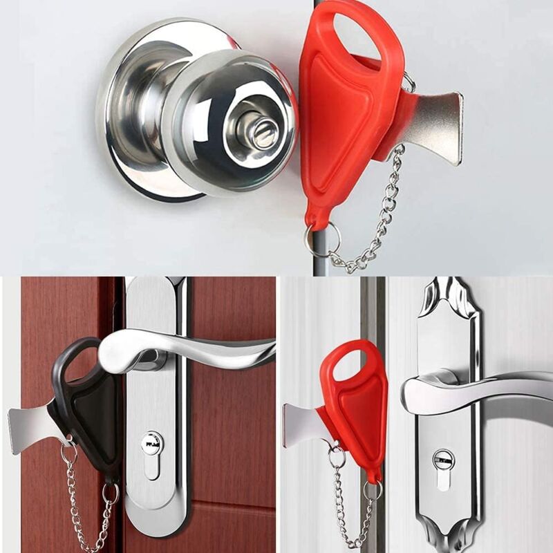 AlwaysH 2 Pieces Portable Door Lock, 2 Colors Travel Door Lock Anti-Theft Security Privacy Lock with Storage Bag for Home Hotel Apartment School