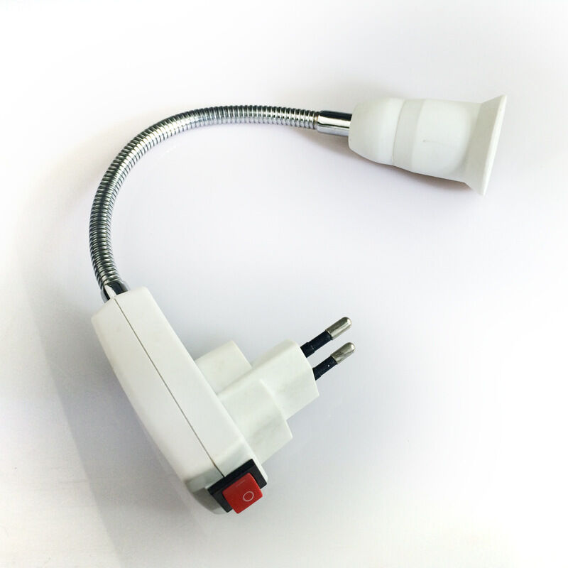 E27 Socket Lamp With Switch, Eu Plug Adapter With 20Cm Arm 360 Adjustable For E27 Led Bulb, Kitchen Lamp, Reading Lamp, Wall Lamp (Without Bulb)