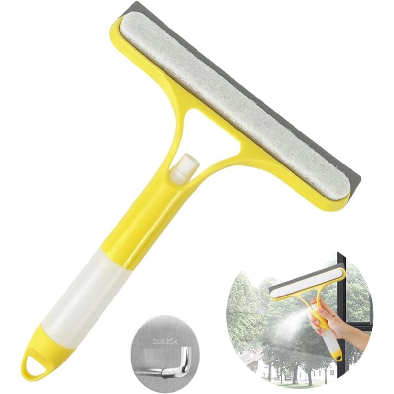 Shower Squeegee,Multi-Function Double-Sided Cleaning Tool With Watering Can For Shower, Bathroom, Mirror, Window Cleaning (Yellow) - Alwaysh