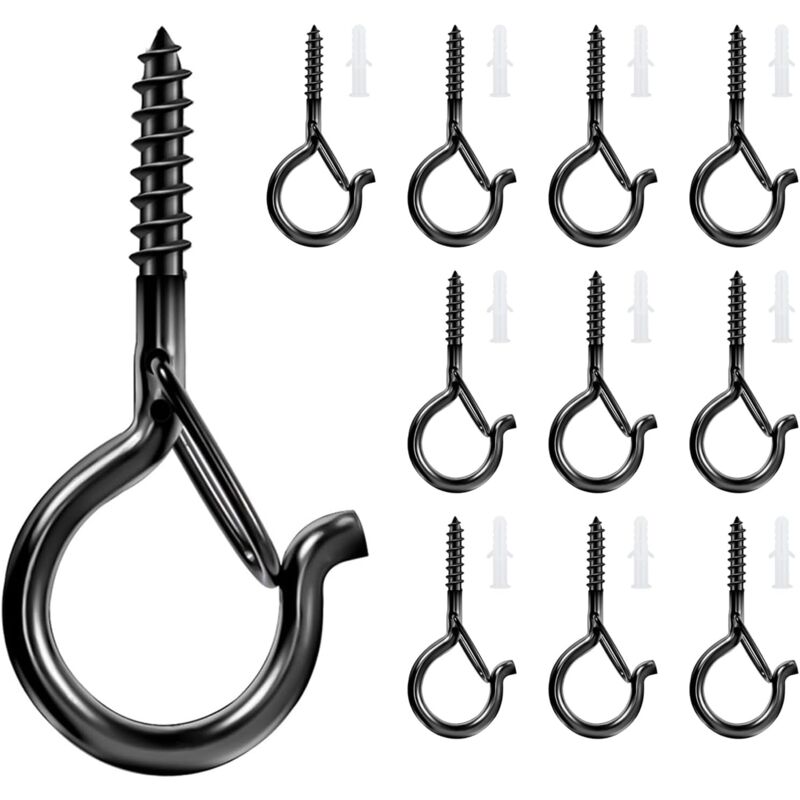 10 Pieces Heavy Duty Screw-in Hook with Safety Loop Wooden Ceiling Hook for Hanging Plant Baskets, Bird Feeders, Lanterns, Cup - Alwaysh