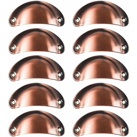 AlwaysH 10 Vintage Shell Handle for Cabinet Kitchen Cabinet Drawer, Curved Iron Retro Cupboard Door Knob 8.1 x 3.2 cm - Red Copper