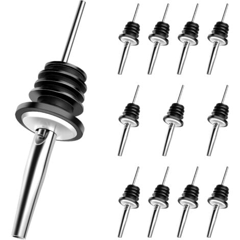 AlwaysH 12 Pieces Bottle Spout Pourers, Stainless Steel Pourers, Reusable Tapered Bottle Pourer Spout, for Bottles, Cocktails, Wines, Gins, Parties and Bars (Black)