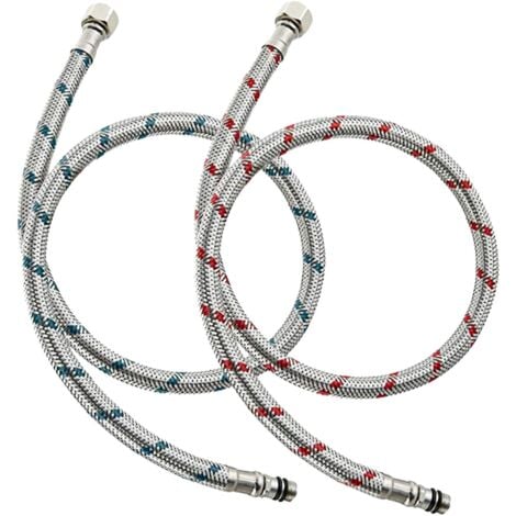 AlwaysH 2 Pieces Flexible Kitchen Faucet G3/8 X M10 X 60cm Flexible Faucet Connection Hose for Bathroom Sink Mixer Tap, Stainless Steel