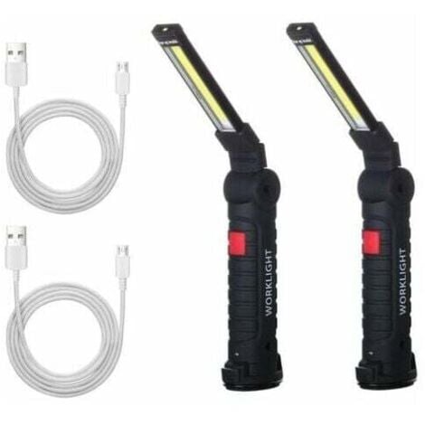 AlwaysH 2 x Rechargeable Led Cob Work Light Lamp Workshop Cob Torch Flashlight Led Work Light Lamp with Magnetic Base Inspection Lamp for Hiking, Camping