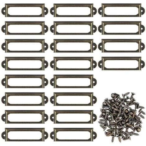 AlwaysH 20 Pcs Porte-étiquettes en Métal pour Bureau Bibliothèque Étagères Cadre Étiquette de Nom Vintage avec Vis 60x17mm