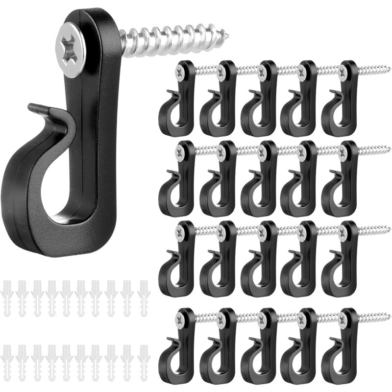 20pcs Screw Hooks, Heavy Duty Light Hooks Fence Hooks for Hanging Lights String Light Hooks for Outdoor Garden (Black) - Alwaysh