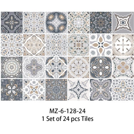 AlwaysH 24 Pieces 15x15cm Bathroom and Kitchen Tile Stickers Waterproof PVC Adhesive Wall Decoration Azulejos Mosaic Cement Tiles