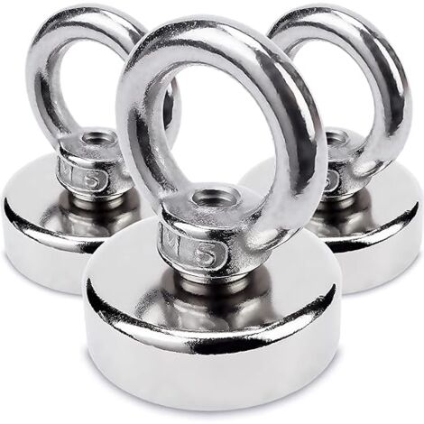 AlwaysH 3 pieces Neodymium eyelet magnet Ø25 x H31 mm, very strong magnet in steel housing, 20 kg load capacity, magnetic hook