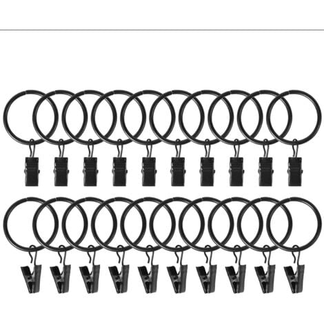 AlwaysH 30 Pieces Curtain Rings with Clip, Rustproof Stainless Steel Curtain Rings, Metal Curtain Hooks, Curtain Rod Ring for Shower Curtains and Window Curtains (Black)