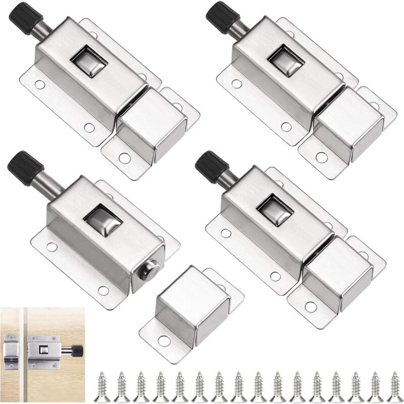 4 Pieces Automatic Spring Latch, Door Catch with Screws, Stainless Steel Door Catch, Spring Bolt, Door Catch, Catch for Bedrooms, 2inch - Alwaysh