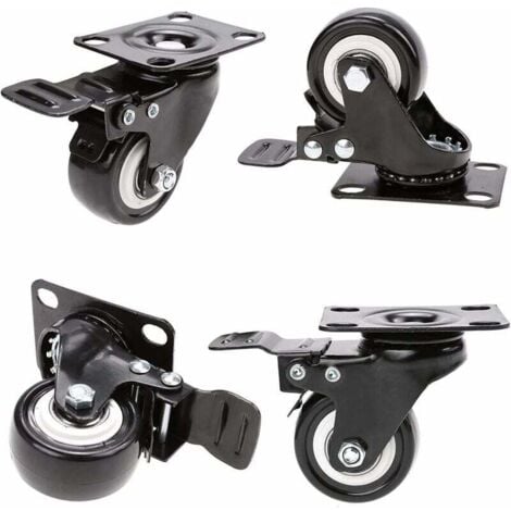 AlwaysH 4 Swivel Castor Wheels with Brake 50mm Rubber Castor Wheels for Furniture with 400kg Capacity, Heavy Duty Floor No Trace Castor - Rubber Trolley Wheel, Black