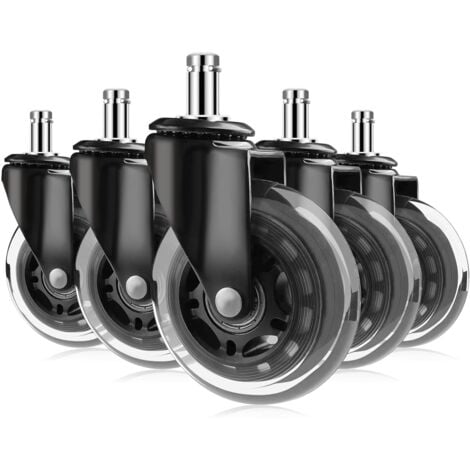 AlwaysH 5 Pieces Rubber Office Chair Caster Wheels 11mm x 22mm, 360° Rotation for Gaming Chairs, Silent No-Scratch Replacement Casters, Black