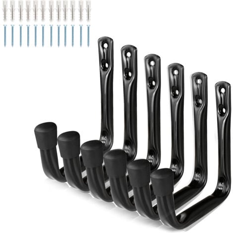 AlwaysH 6 Pieces Heavy Duty Garage Hooks, 9CM Steel Storage Hooks Wall Hanger Ladder Organizer Garden Shed Ladder Chair Pipe Bikes Tools
