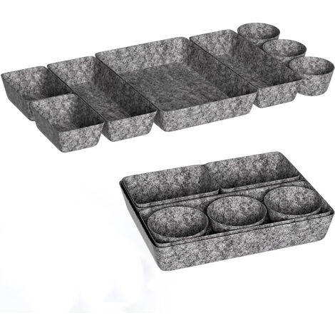 AlwaysH 8 Piezas Organisateur de Tiroir en Feutre, Démontable Rangement Tiroir Salle de Bain 4 Petites Boîtes, Antidérapant Plateaux de Rangement pour Bureau, Cuisine, Coiffeuse, Bureaux (Gris Foncé)