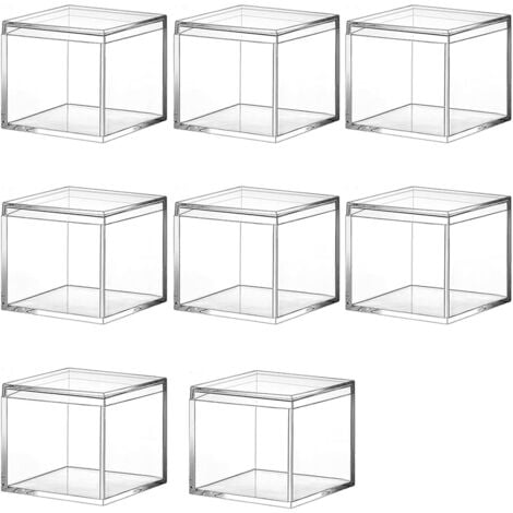 AlwaysH 8Pcs Clear Acrylic Plastic Square Box Mini Storage Box with Lid Mini Square Container