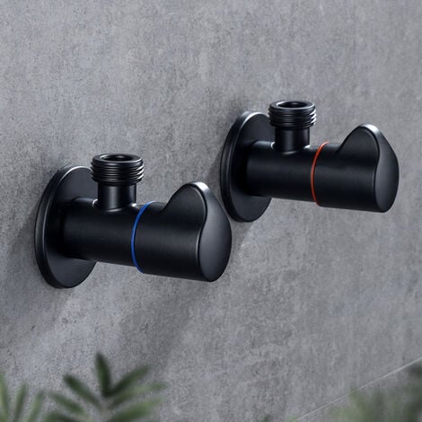 AlwaysH Angle Valve Black Copper Bath Filler Valves Toilet Hot And Cold Shut Off Water Valve Deck Mounted For Kitchen Bath Toilet