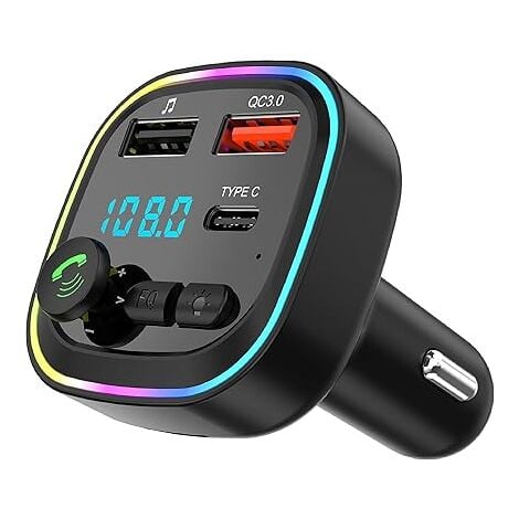 AlwaysH Bluetooth 5.3 FM Transmitter, Car Bluetooth Adapter Transmitter, QC3.0 Fast Charging Wireless MP3 Kit, 2 USB Ports & 1 Type-C Port, Hands-Free Calling, Support USB/TF Card