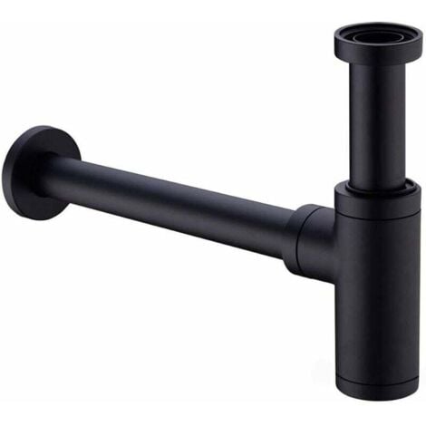 AlwaysH Brass Round P-Trap Bathroom Sink Drain, Adjustable Slip Joint Sink Drain, Decorative Vanity Drain, Matte Black