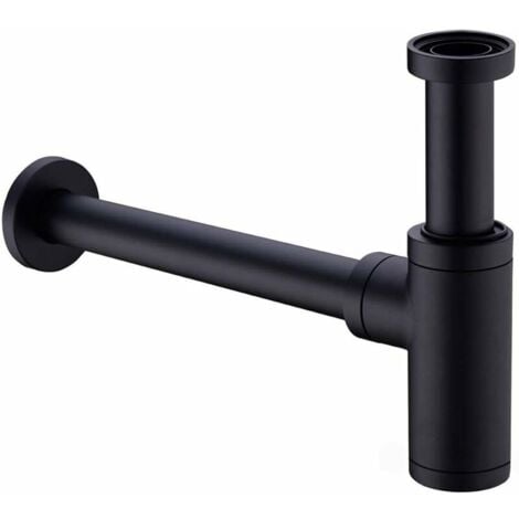 AlwaysH Brass Sink Trap, Universal Sink Trap with 200mm Extension Tube, 1 1/4 x 32mm Adjustable Sink Trap Anti Smell Leak Proof, Matte Black